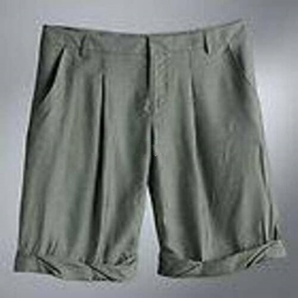 Womens Shorts 2 Olive Green Pleated Silky Midrise Twisted Cuffs Simply Vera Wang - Picture 1 of 6